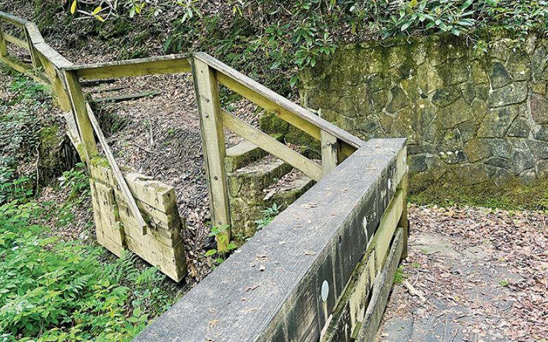 Plans are in progress to repair a washed-out section of the lower loop trail at Joyce Kilmer Memorial Forest, which has left half the loop inaccessible off and on for about two years. Photos by Randy Foster/news@grahamstar.com