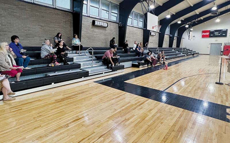 Robbinsville Elementary School Principal Dr. Jaime Hooper address parents and family members of students at the Sept. 13 “Breakfast of Champions,” a one-hour Q&amp;A session with school officials. Photo by Kevin Hensley/editor@grahamstar.com