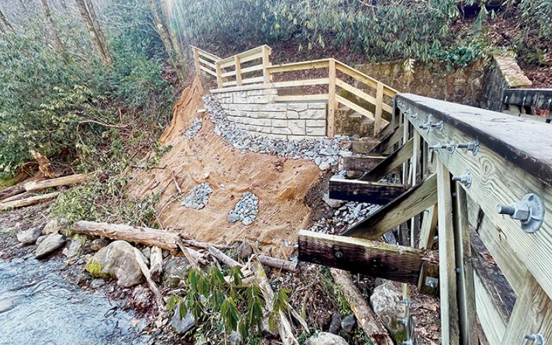 This newly-rebuilt section allowed the full Lower Loop Trail at Joyce Kilmer Memorial Forest to reopen Saturday. Photo by Randy Foster/news@grahamstar.com