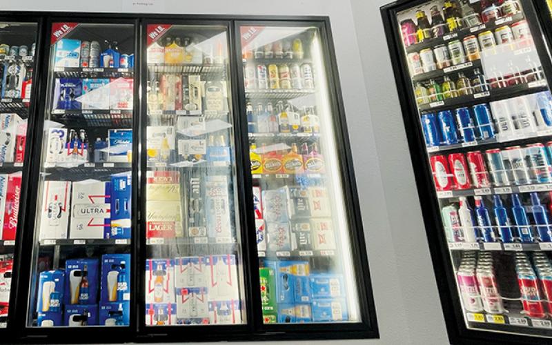 With a vote in favor of beer and wine sales passing on the 2021 municipial ballot, retailers across Robbinsville have began stocking the beverages – including this corner at the Sunoco station at the intersection of U.S. 129 and Massey Branch Road. Photo by Randy Foster/news@grahamstar.com