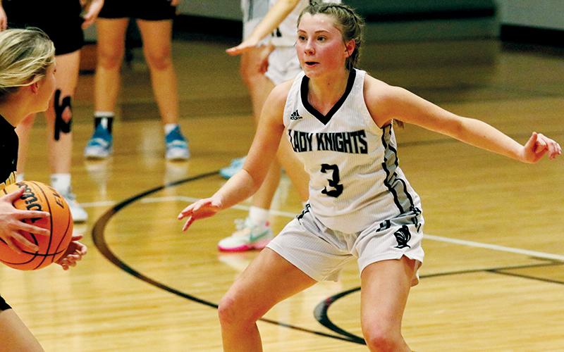 Freshman Abby Wehr keeps a watchful eye on Murphy’s Julia Dockery on Friday. Photo courtesy of Aspyn Phillips/Robbinsville High School Yearbook