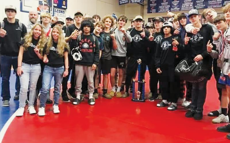 The Robbinsville Black Knights pause to celebrate their second-straight Falcon Frenzy victory Saturday.