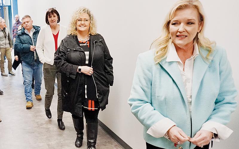Robbinsville Middle School Principal Tonia Walsh (right) leads a tour of officials Tuesday, including county project manager Jason Marino, county finance officer Becky Garland and interim county manager Kim Crisp (from back). Photos by Randy Foster/news@grahamstar.com