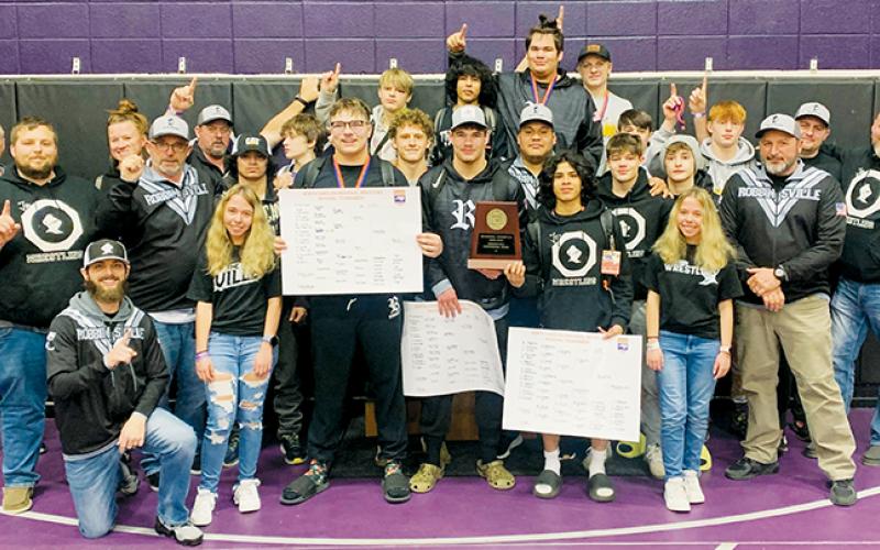 The Robbinsville Black Knights take a moment to soak in their 1A Western Regional Championship victory, after prevailing over the rest of the field at Mitchell High School last weekend.