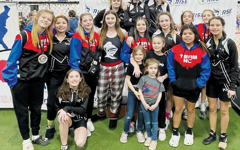 The Robbinsville Middle School Lady Knights (competing as the Peak Wrestling Club) concluded their debut season by winning the 7th Annual Women’s K-8 State Championship Tournament on Saturday in Advance. Photos courtesy of Susan Crowe