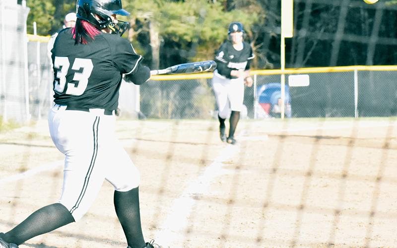 Robbinsville senior Fala Welch – shown recording an RBI on March 20 at Copper Basin, Tenn. – posted another scoring single in Tuesday’s 8-2 win over Cherokee. Photo by Montana Buchanan/The Graham Star