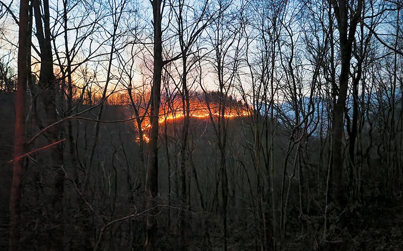 What started as an attempt to burn debris off Tallulah Road turned into a busy night for firefighters March 30. When the fire was finally contained, over 90 acres of forest land had been scorched. Photo courtesy of Tory Lynnes/U.S. Forest Service