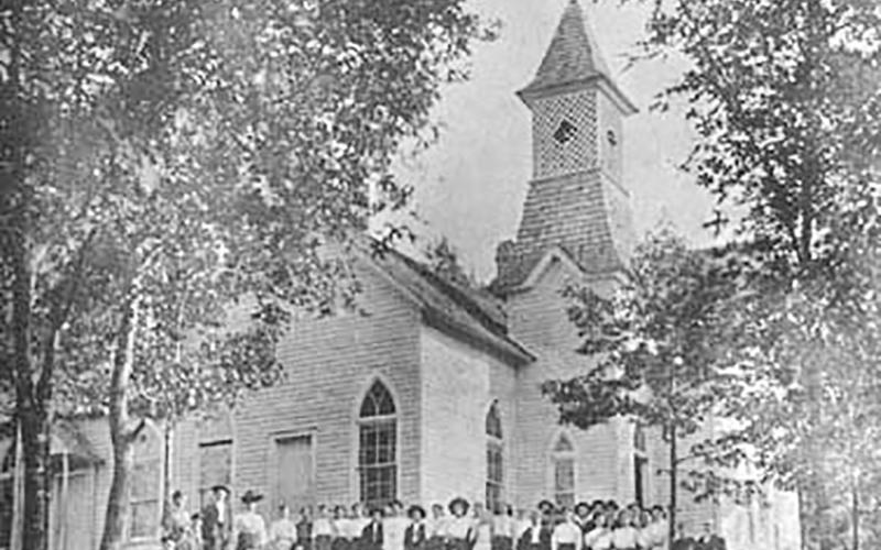 The Robbinsville Presbyterian church and school – shown here in 1902 – sat where the Masonic Lodge now sits.