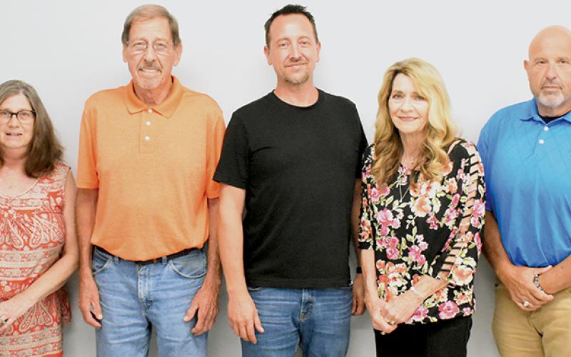 The Graham County Board of Elections met for the first time since its unanimous reappointment Monday. From left are Teresa Eller, secretary; Lowell Crisp, member; Billy Ditmore, member; Juanita Colvard, chair; and Keith Rogers, vice chair. Photo by Kevin Hensley/editor@grahamstar.com