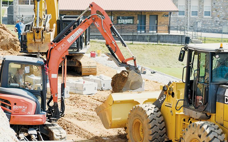The demolition and renovation of the home bleachers at Big Oaks Stadium is still on track to be completed in time for the upcoming football season. As seen in this Monday photo, a front-retaining wall has been poured and finished; the rear wall was set to begin pouring this week.