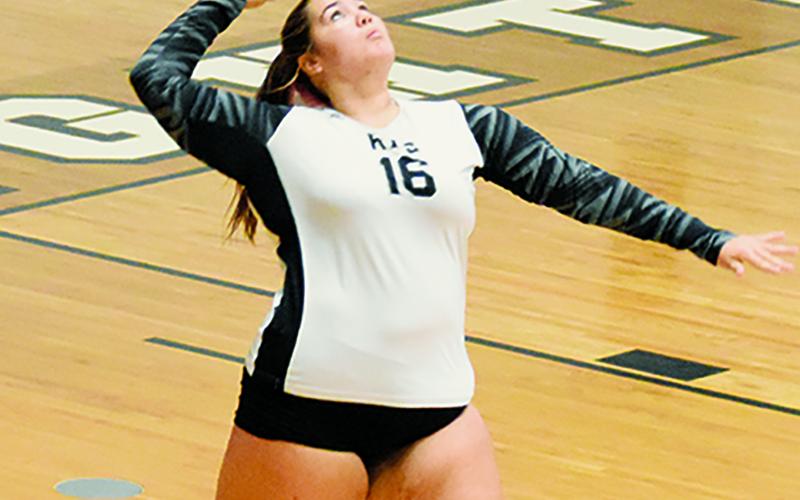 Lady Knights senior Aubrie Wachacha has finely-tuned her service game throughout her career and is peaking at the right time: her 68 aces at press time lead the Smoky Mountain Conference. Photo by Kevin Hensley/sports@grahamstar.com