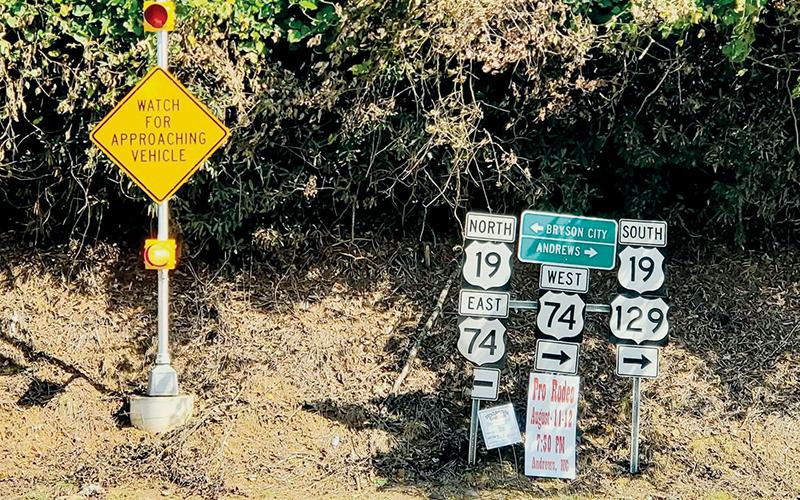 The N.C. Department of Transportation recently activated a warning light to alert drivers approaching the busy U.S. 19/74/129 intersection in Topton. Photo by Kelsey Krizsan/The Graham Star