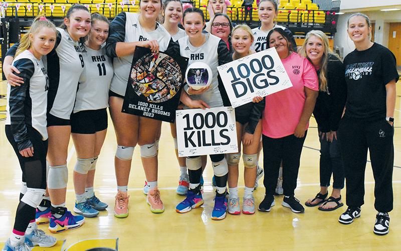Career bragging rights have been surpassed by a pair of seniors within the last week: Delaney Brooms cleared 1,000 digs and 1,000 kills Oct. 5 at Hayesville. Photos by Kevin Hensley/sports@grahamstar.com