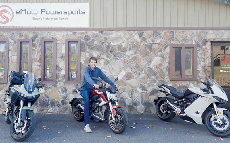 South Carolina resident Austin Ammarell (and co-owner) shows off some of the  options available at eMoto Powersports, which just opened its doors to the public last month. Photo by Ruby Annas/news@grahamstar.com