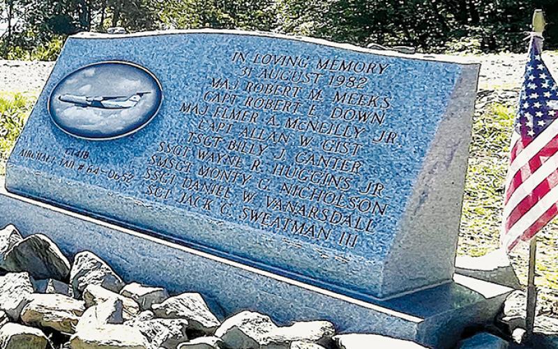 A memorial – with names of those lost engraved into the stone – was placed on private land about six miles east of the 1982 crash site of a U.S. Air Force C-141B cargo jet. A new bill would have the memorial closer to the site of the crash, which is off the Cherohala Skyway. Photo courtesy of Randy Foster/Community Newspapers, Inc.