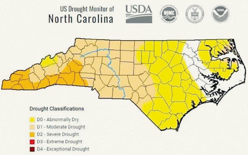 A heavy lack of rainfall has produced a drought across western North Carolina. As seen from this U.S. Drought Monitor of North Carolina map, Graham County is under a “severe drought.” Map courtesy of North Carolina Department of Environmental Quality