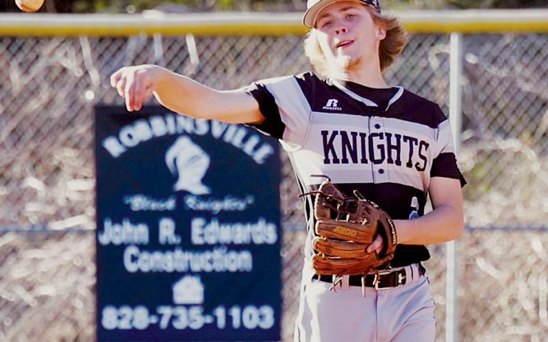 Graylen Orr fires a ball to first during Monday’s conference opener against Swain. Orr manned the hill in Robbinsville’s first win of the season last week. Photo courtesy of Miranda Buchanan/Robbinsville High School Yearbook