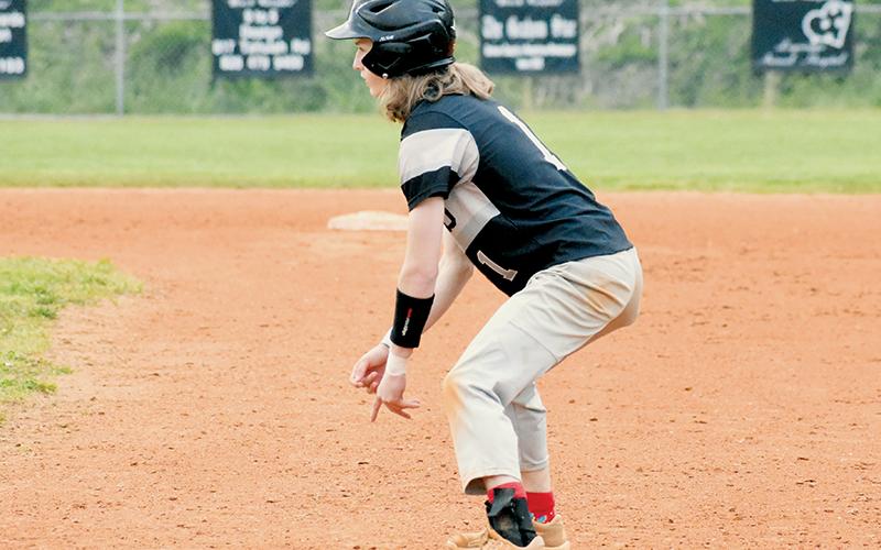 Senior Bryc Garrison leads off during Friday’s game with Hayesville. Garrison swiped two bases in the contest to become Robbinsville’s new record holder for most stolen bases in a single season. Photo by Jacquline Gayosso/The Graham Star