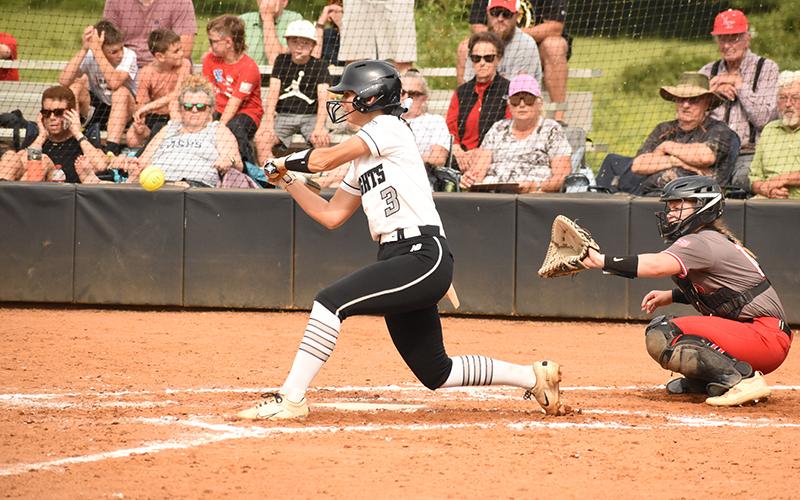 Senior Memory Frapp turns on a pitch during Game 2 of the Western Regional Finals against East Wilkes on Friday. Photo by Jacquline Gayosso/The Graham Star