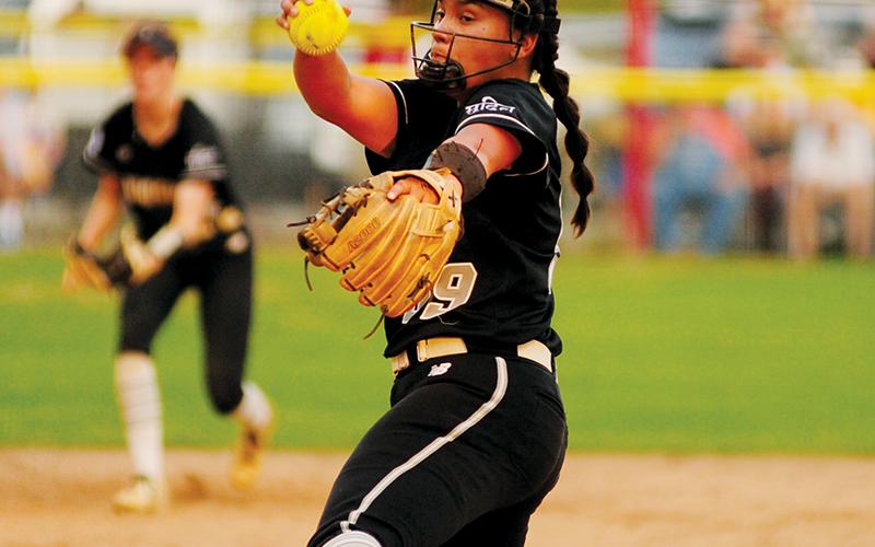 Robbinsville’s Naomi Taylor winds up during her relief appearance in Game 1 of the 1A Western Regional Finals on Tuesday. Photo courtesy of ZWC Sports