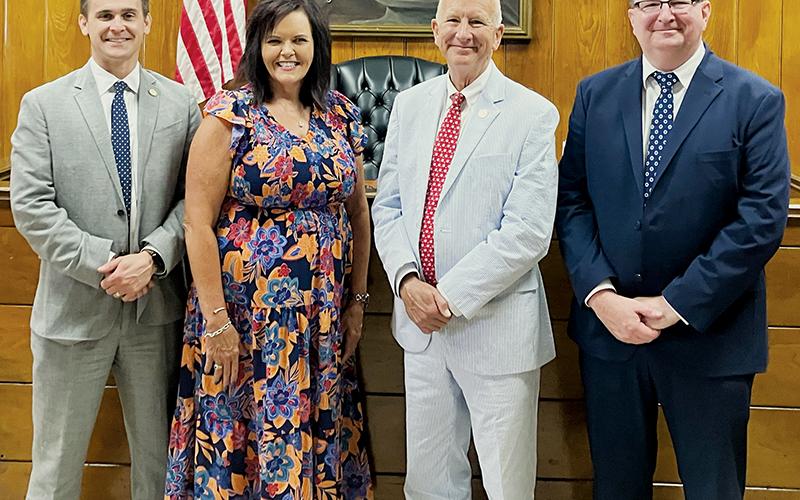 On-hand for the launch of the new eCourts system Monday in Graham County were (from left) North Carolina Administrative Office of the Courts Director Ryan Boyce; Graham County Clerk of Court Tammy Holloway; North Carolina Supreme Court Chief Justice Paul Newby,; and N.C. Administrative Office of the Courts Chief Business Officer Brad Fowler.