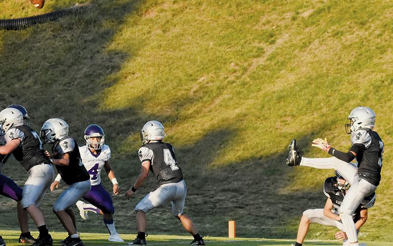 Xamuel Wachacha (3) stayed busy during Aug. 22’s JV season opener against  Mitchell, nailing four PATs and reeling in one touchdown amid Robbinsville’s 38-6 blowout over the Mountaineers. Photo by Jacquline Gayosso/The Graham Star