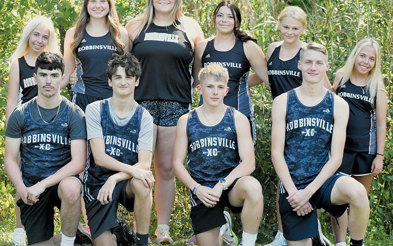 The 2024 Robbinsville High School cross country team. All names are listed from left. Front row: Avery Brown, Keller Henry, Austin Bohn and Nathan Frederick. Back row: Kamree Oliver, Abby Wehr, Bentley Riggins, Alyssa Bohn, Madison Cable and Skyler Oliver. Not pictured is Xamuel Wachacha. Photo by Kevin Hensley/sports@grahamstar.com