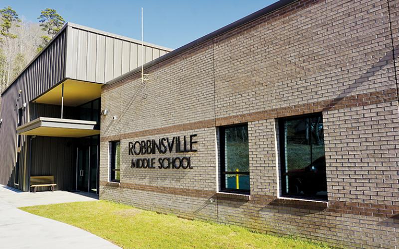 The new entrance and instructional wing at Robbinsville Middle School opened in January 2022, making it the newest addition to an institution in Graham County. The school has struggled academically in the last few years, but plans are in motion to address the issue. Photo by Kevin Hensley/editor@grahamstar.com