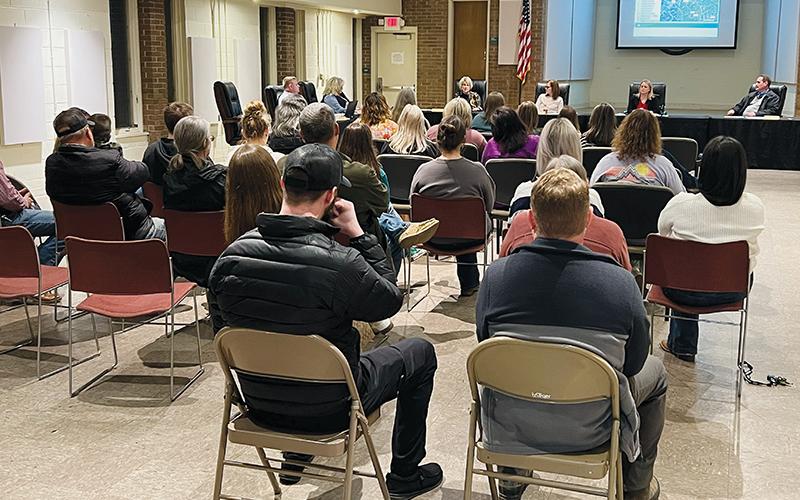 Members of the public and fellow board members alike listen to  commissioner Connie Orr as she addresses those in attendance for Monday’s special-called meeting, which was held to discuss more site options for the planned Graham County Justice Center. Photo by Kevin Hensley/editor@grahamstar.com