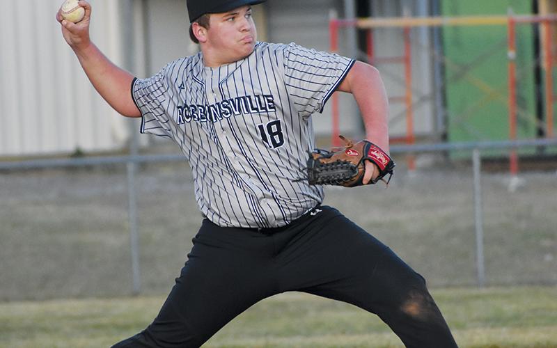 Freshman hurler Rylen Orr posted a no-hitter and struck out 11 Copper Basin batters en route to Robbinsville’s first win of the year Monday. Photo by Kyla Garland/The Graham Star