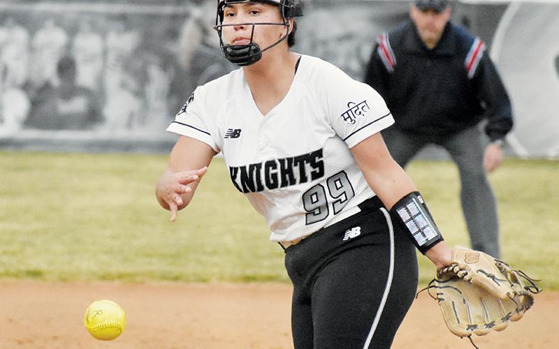 Naomi Taylor delivers a pitch during Tuesday’s season opener against Polk County. The senior hurler finished the game with 10 strikeouts. Photos by Bella Eddings/The Graham Star