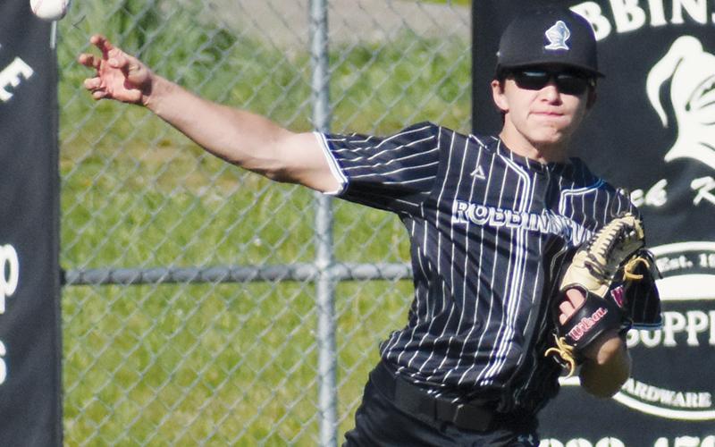 Ayden Conley fires the ball from right field during Game 2 of April 9’s doubleheader. Photo by Lexie Anderson/The Graham Star