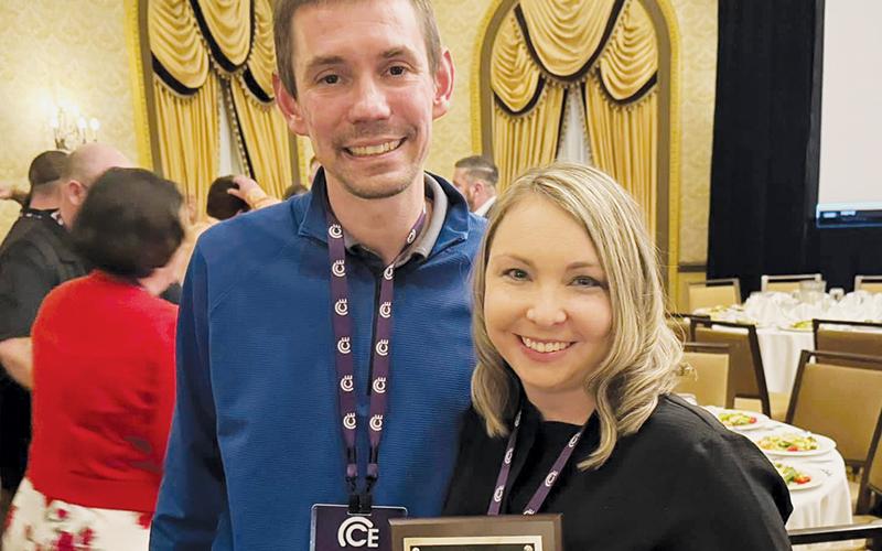 Carrier recognized Stiles Heating and Cooling for 15 years of loyal association at February’s dealer meeting in Greenville, S.C. Pictured are husband and wife owners Eddie and Hannah Stiles.