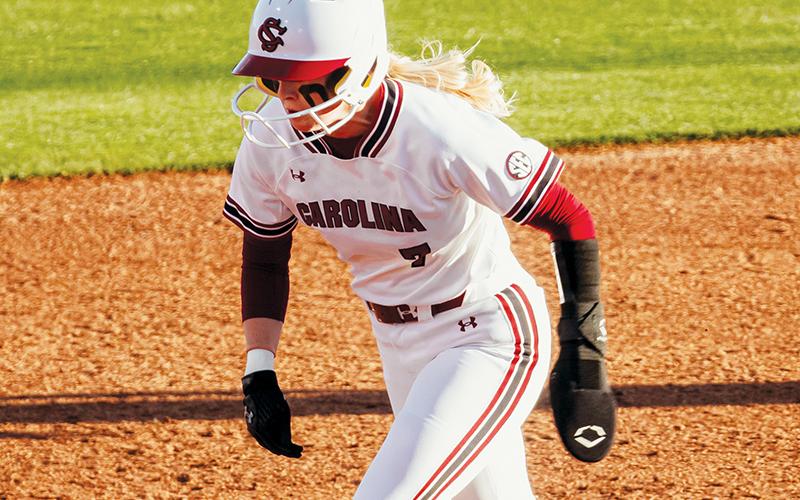 Gamecocks senior Abigail Knight takes off on the basepath during March 21’s home game against Texas Tech. Photo courtesy of University of South Carolina Athletics