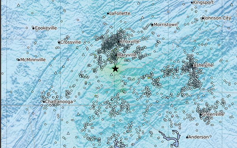 This ShakeMap illustrates the various areas across a four-state region that felt Saturday’s earthquake. The epicenter is marked by a star. Map courtesy of United States Geological Survey