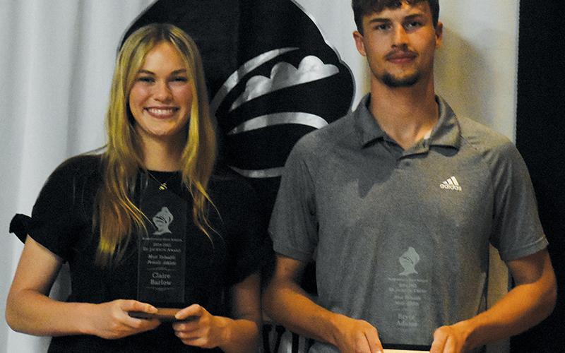 Claire Barlow and Bryce Adams were named Robbinsville High School’s respective female and male Most Valuable athletes at May 15 R-Club Banquet. Photo by Kevin Hensley/sports@grahamstar.com