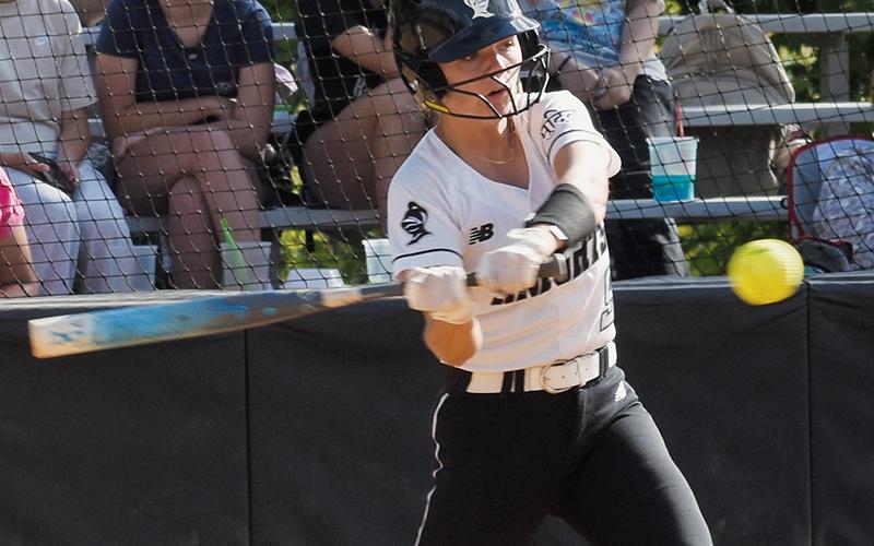 Sydney Adams was 1-of-4 Lady Knights to double in Tuesday’s 15-0, first-round playoff rout of Mitchell. Photos by Lexie Anderson/The Graham Star