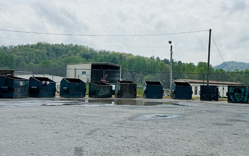 Adjacent to the Graham County Recycling Center on Snowbird Road, this sanitation site has faced criticism regarding water standing in front of many of the dumpsters. Photo by Kevin Hensley/editor@grahamstar.com