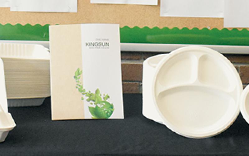 EcoKing Solutions displayed some of the biodegradable products that will be  manufactured at its Robbinsville plant during Tuesday's press conference.