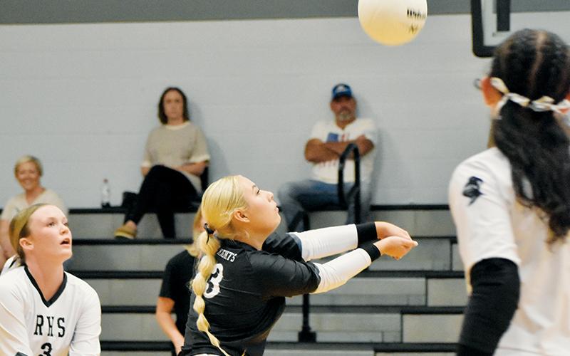 Senior libero Suri Watty bumps the ball during Tuesday’s 4-set win over Murphy. Photo by Bella Eddings/The Graham Star