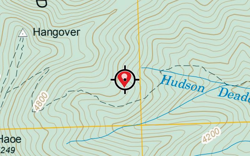 This map pinpoints the location (circled in red) where an Atlanta man was found after a 12-hour search Aug. 28. Map courtesy of Tory Lynnes/Graham County Fire and Rescue