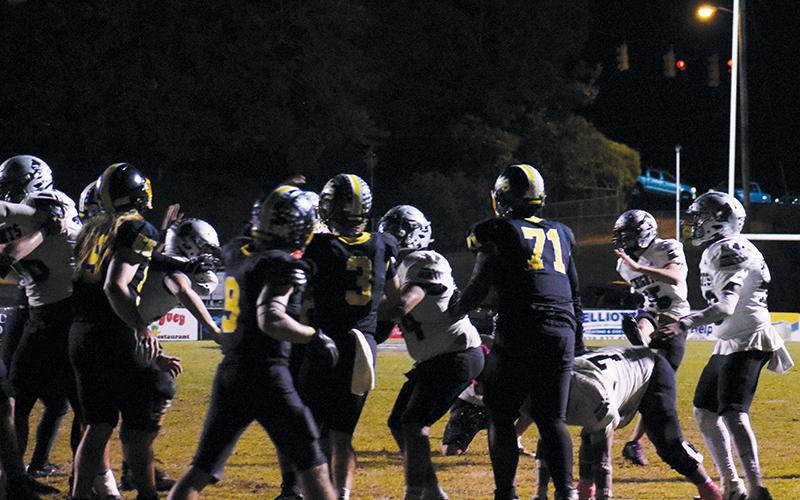 Zander Lucksavage kicks a 24-yard field goal to give Robbinsville a 10-9 lead Friday at Murphy. The lead slipped away from the Knights in the final minutes of the game.