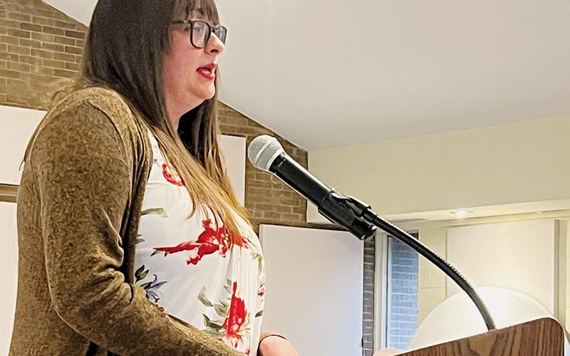 Graham County Animal Refuge President and B's Pet Grooming Owner Brittney Holder addresses commissioners during Nov. 18's workshop session. Photo by Kevin Hensley/editor@grahamstar.com