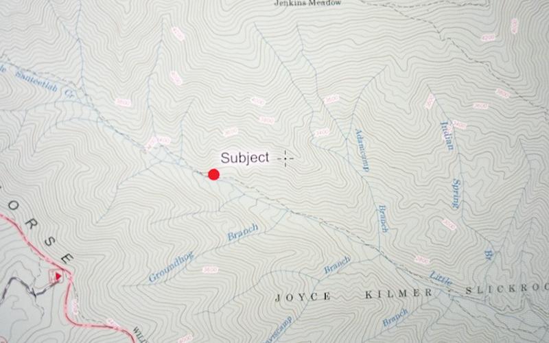 The red dot on this map indicates the location where local resident Misty Buchanan was found after going missing during a hike inside the Joyce Kilmer Memorial Forest on Oct. 25.