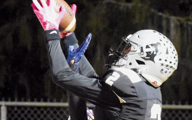 Tucker Jones leaps to catch the final Robbinsville touchdown of Friday's 1A Western Regional title game, which turned into a 30-yard reception.