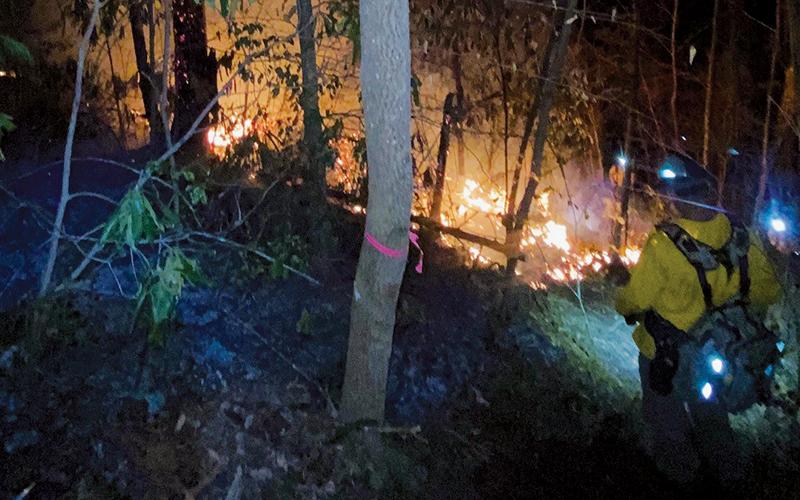 Firefighters battle a blaze off Dick Branch Road on March 5. Photo courtesy of Jade Teasdale/N.C. Forest Service