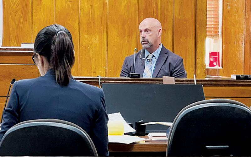 Suspended Graham County Sheriff Brad Hoxit testifies during Friday’s portion of a hearing regarding his permanent removal from office. Photos by Kevin Hensley/editor@grahamstar.com