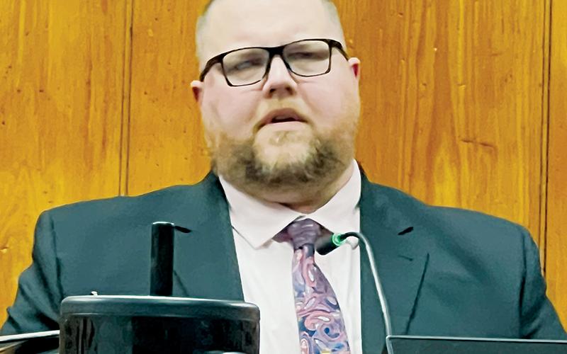 Former Graham County Sheriff’s Office Investigator Graham Page testifies during March 26’s portion of the hearing regarding State of North Carolina v. Harold Bradford Hoxit.