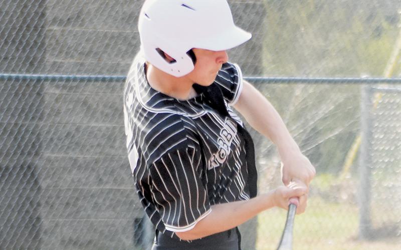 Benton Gibby blisters an RBI single during March 20’s game against Andrews. Photo by Kevin Hensley/sports@grahamstar.com