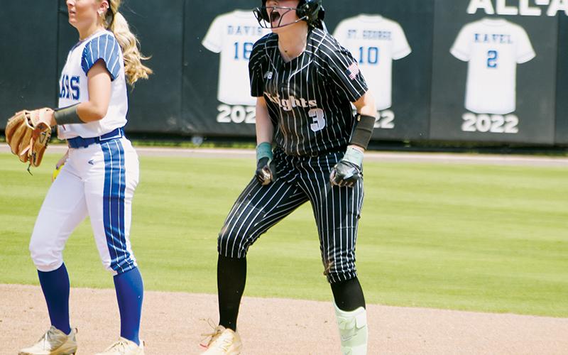 Daphne Barlow (3) was one of the most vocal players on the field for the state-champion Lady Knights this season. Her overall work earned the sophomore the distinction of Smoky Mountain Conference Player of the Year.